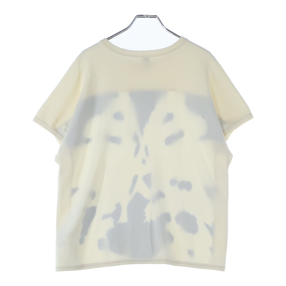 HERMES(エルメス) BRIDES de GALA ブリッド ドゥ ガラ シルク スカーフ 柄プリント 切り替え ニット クルーネック 半袖Tシャツ カットソー ホワイト/ブルー レディース