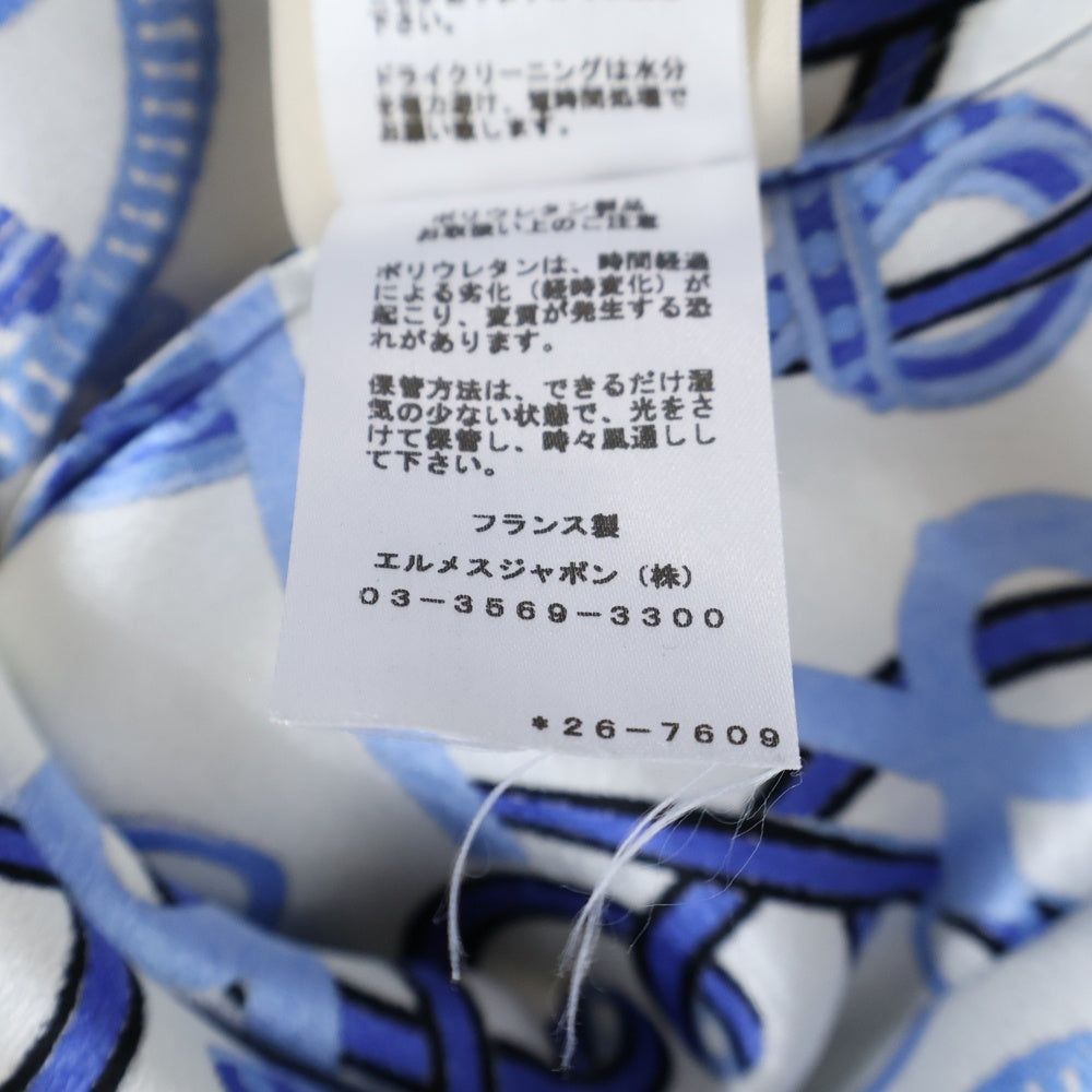 HERMES(エルメス) チェーン 馬具 総柄プリント シルク スカーフ クルーネック 半袖 Tシャツ カットソー ブルー/ホワイト レディース 2E0626DL