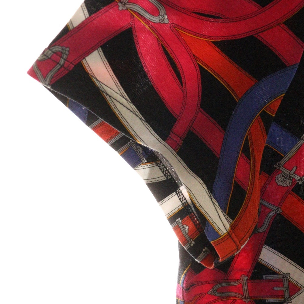 HERMES(エルメス) ベルト総柄プリント クルーネック 半袖Tシャツ カットソー マルチカラー ブラック/レッド レディース