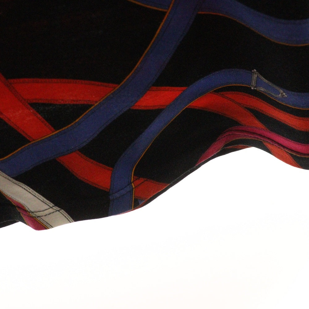 HERMES(エルメス) ベルト総柄プリント クルーネック 半袖Tシャツ カットソー マルチカラー ブラック/レッド レディース