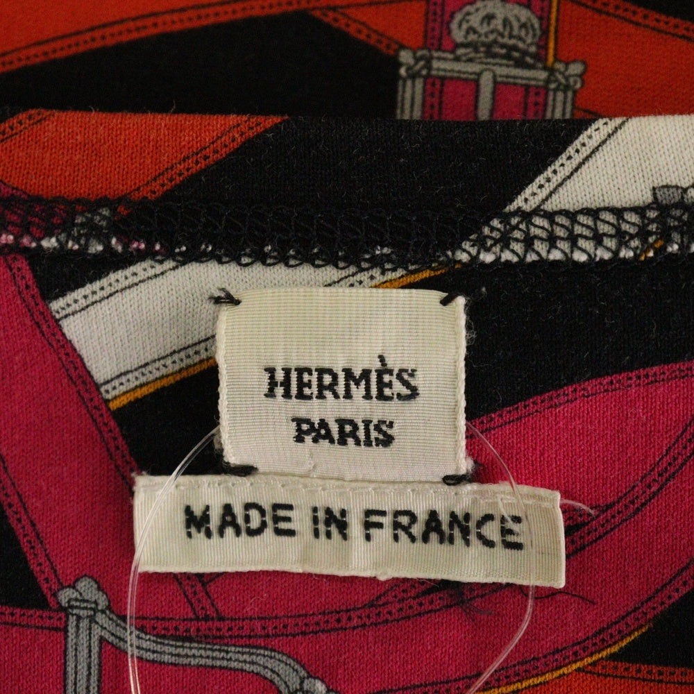 HERMES(エルメス) ベルト総柄プリント クルーネック 半袖Tシャツ カットソー マルチカラー ブラック/レッド レディース