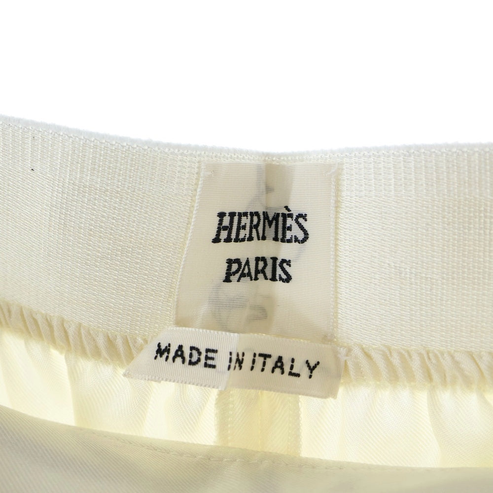 HERMES(エルメス) 24SS ツイルレーヌ 総柄プリント シルク スカーフ ワイドパンツ アイボリー/ブラウン レディース 4E0448DD