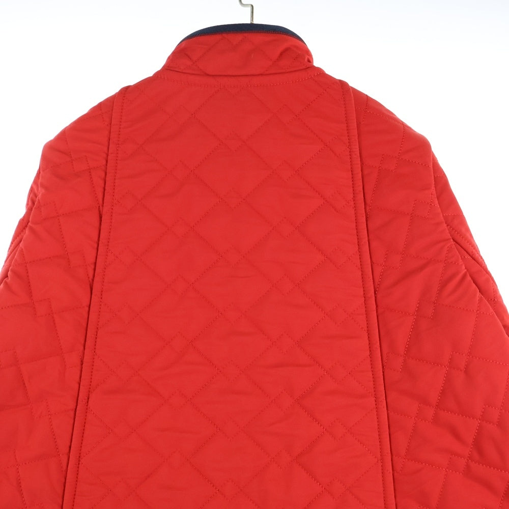HERMES(エルメス) キルティング スタンドカラー 裏地チェック総柄 ベルトデザイン ジップアップ ジャケット レッド