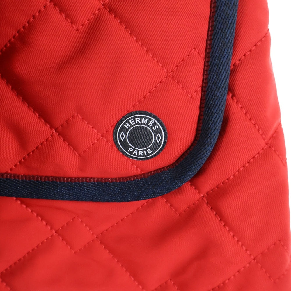 HERMES(エルメス) キルティング スタンドカラー 裏地チェック総柄 ベルトデザイン ジップアップ ジャケット レッド