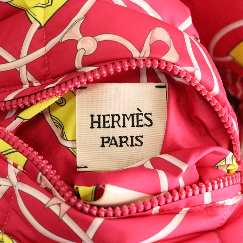 HERMES(エルメス) ROSE FLASH ローズフラッシュ リバーシブル セリエボタン リボン ドット 総柄プリント キルティング ダウンジャケット ピンク レディース 2H0153D55740