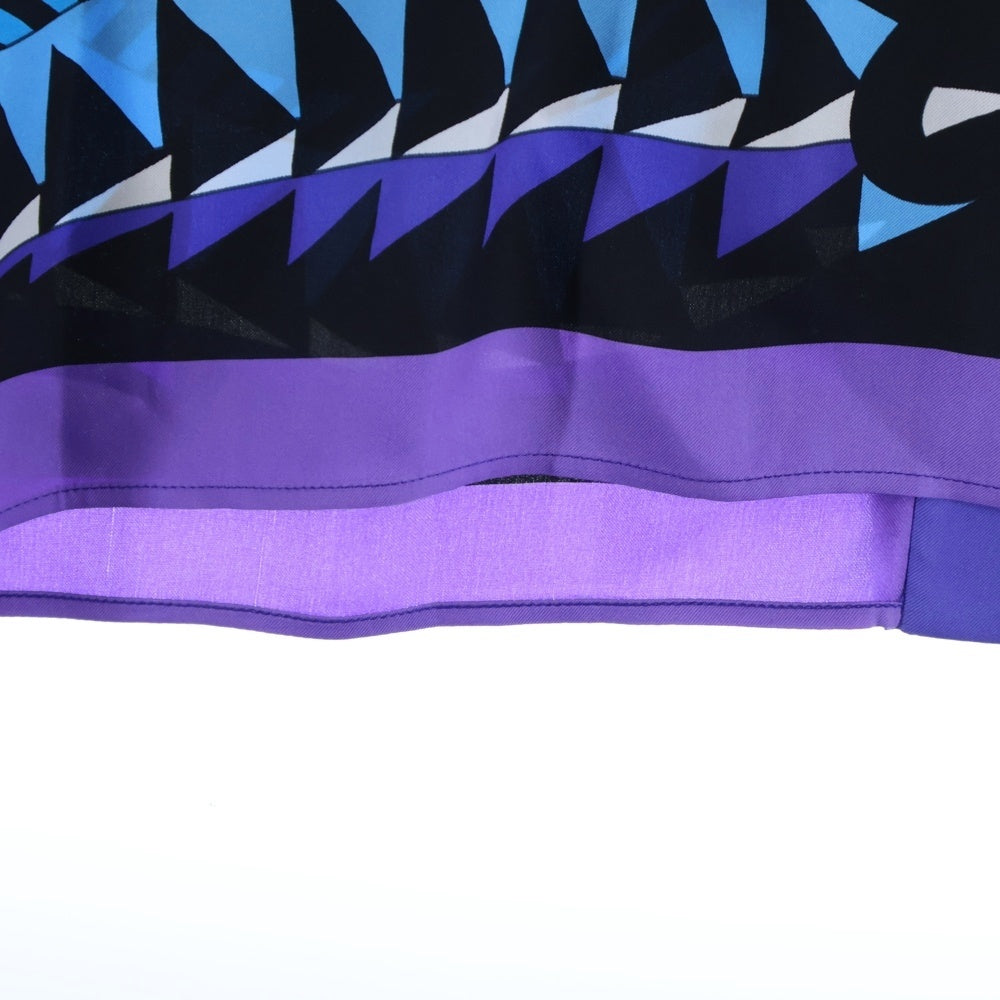 HERMES(エルメス) Artistic Figure 総柄プリント スカーフ総柄 ノーカラーシルクシャツ パープル/ブルー レディース 3H0602DJ