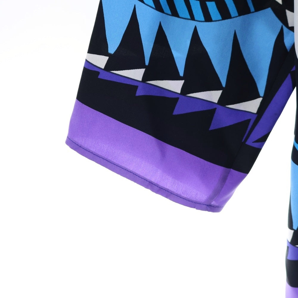 HERMES(エルメス) Artistic Figure 総柄プリント スカーフ総柄 ノーカラーシルクシャツ パープル/ブルー レディース 3H0602DJ