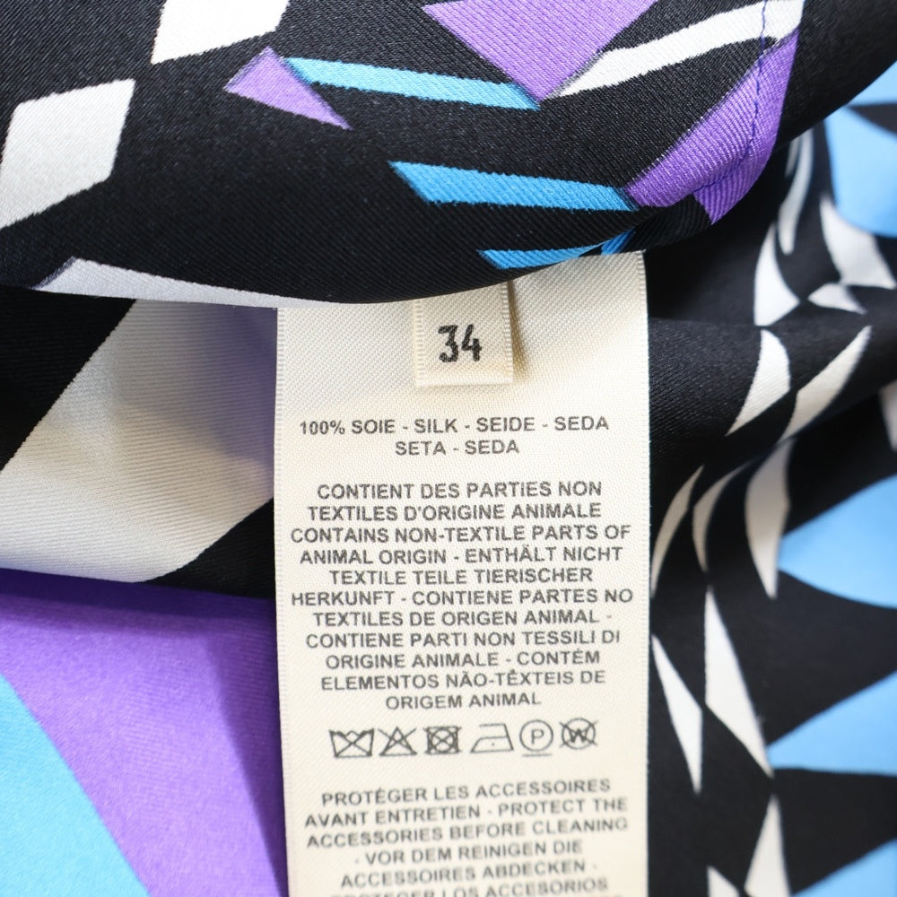 HERMES(エルメス) Artistic Figure 総柄プリント スカーフ総柄 ノーカラーシルクシャツ パープル/ブルー レディース 3H0602DJ