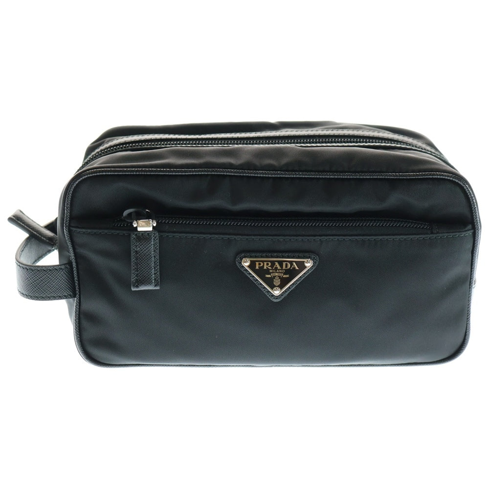 PRADA(プラダ) セカンドバッグ ポーチ ケース ブラック シルバー金具 テスート×レザー 2NA819