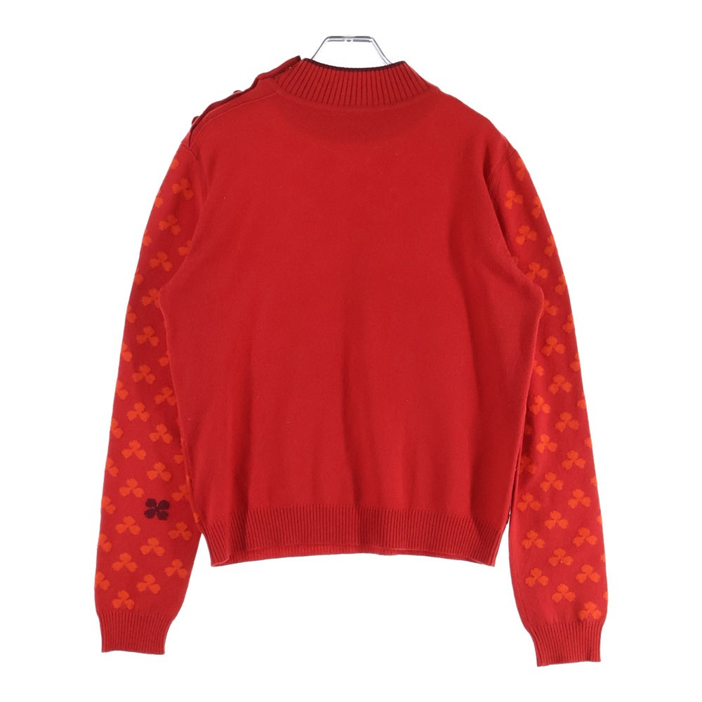 HERMES(エルメス) クローバー総柄ジャガード セリエボタン ハイネック カシミヤ プルオーバー 長袖ニット セーター レッド レディース
