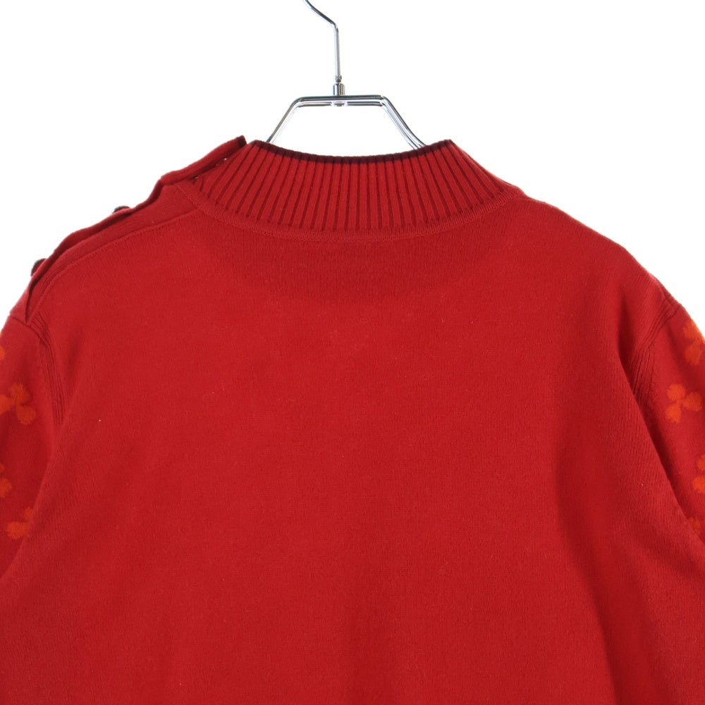 HERMES(エルメス) クローバー総柄ジャガード セリエボタン ハイネック カシミヤ プルオーバー 長袖ニット セーター レッド レディース