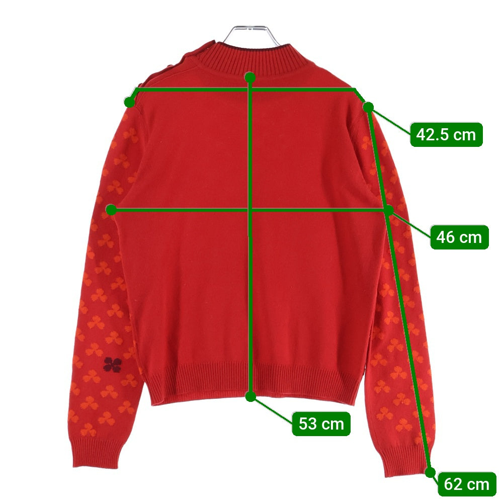 HERMES(エルメス) クローバー総柄ジャガード セリエボタン ハイネック カシミヤ プルオーバー 長袖ニット セーター レッド レディース