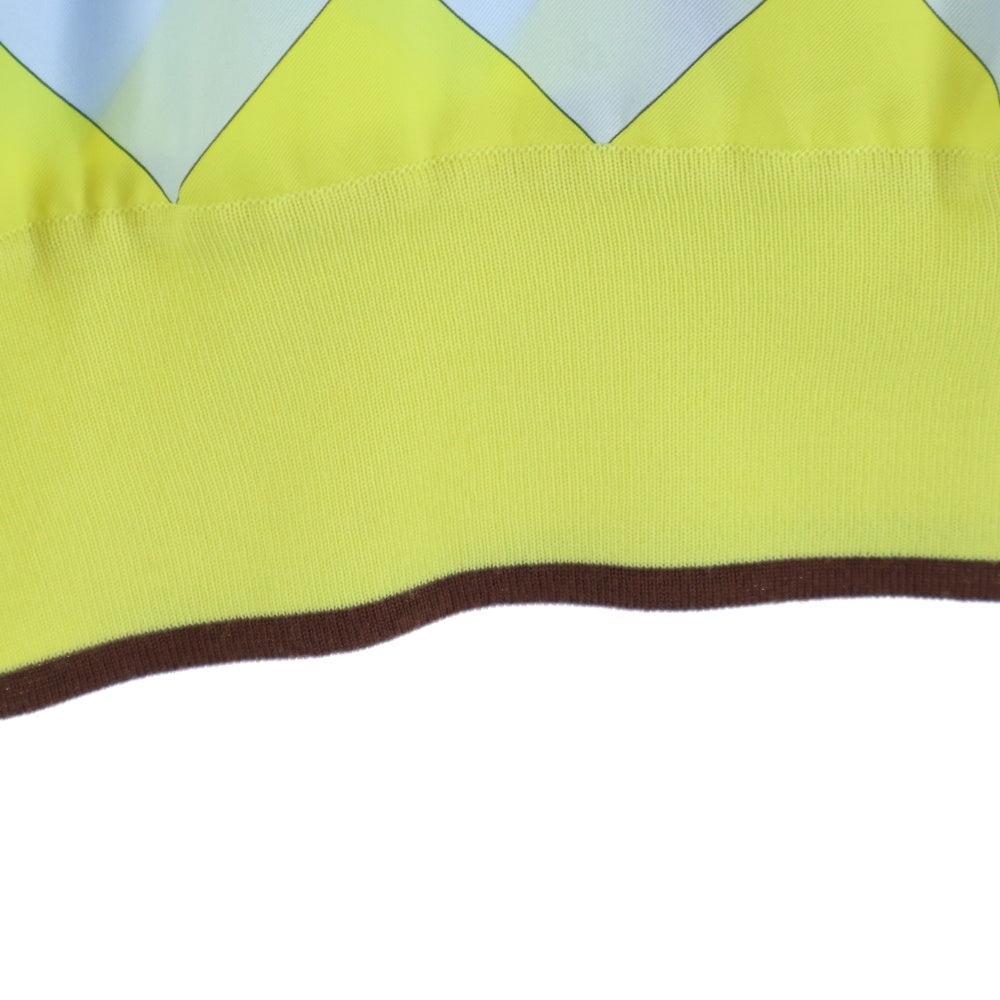 HERMES(エルメス) 柄プリント シルク スカーフ ニット切り替え クルーネック プルオーバー 長袖 ニット カットソー イエロー/ブラウン レディース