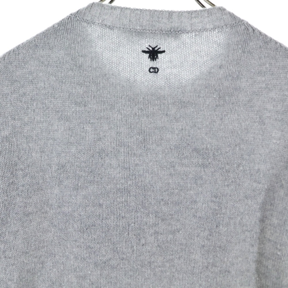 Christian Dior(クリスチャンディオール) 22AW ふたご座 星座柄 刺繍 鳥 カシミヤ クルーネック ロングスリーブ 長袖 ニット セーター グレー レディース 244S57GE061