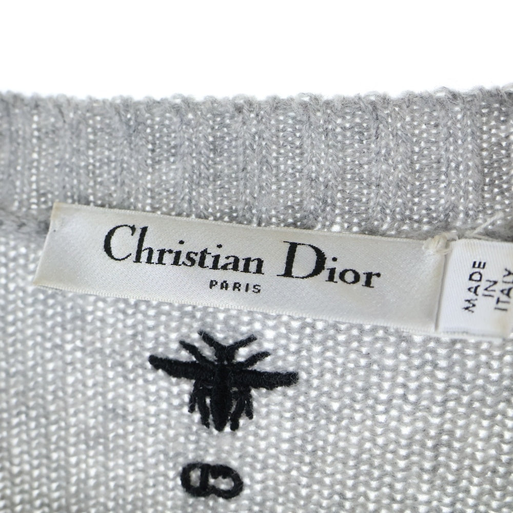 Christian Dior(クリスチャンディオール) 22AW ふたご座 星座柄 刺繍 鳥 カシミヤ クルーネック ロングスリーブ 長袖 ニット セーター グレー レディース 244S57GE061