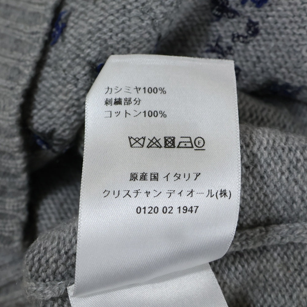 Christian Dior(クリスチャンディオール) 22AW ふたご座 星座柄 刺繍 鳥 カシミヤ クルーネック ロングスリーブ 長袖 ニット セーター グレー レディース 244S57GE061
