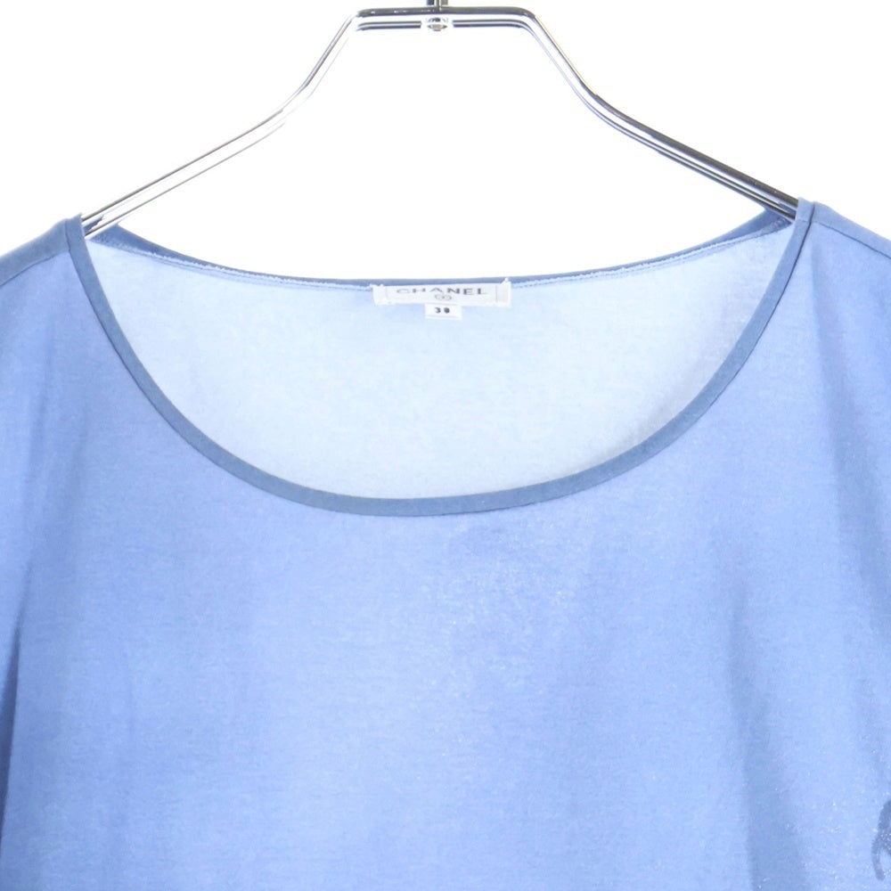 CHANEL(シャネル) ココマーク ロゴプリント ラメ グラデーション アシンメトリー レイヤード 半袖Tシャツ カットソー ブルー レディース P58611V44712