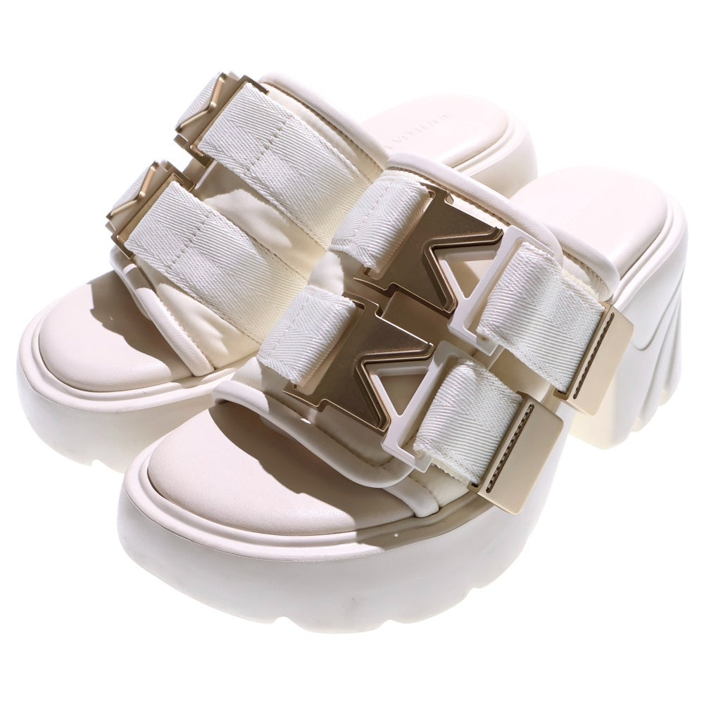 BOTTEGA VENETA(ボッテガヴェネタ) FLASH フラッシュ ベルトデザイン レザー ナイロン 厚底 ヒール サンダル シューズ ゴールド金具 ホワイト レディース