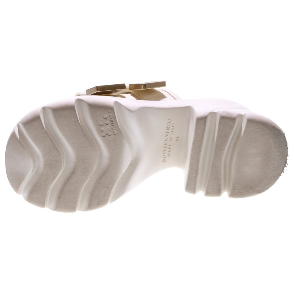 BOTTEGA VENETA(ボッテガヴェネタ) FLASH フラッシュ ベルトデザイン レザー ナイロン 厚底 ヒール サンダル シューズ ゴールド金具 ホワイト レディース
