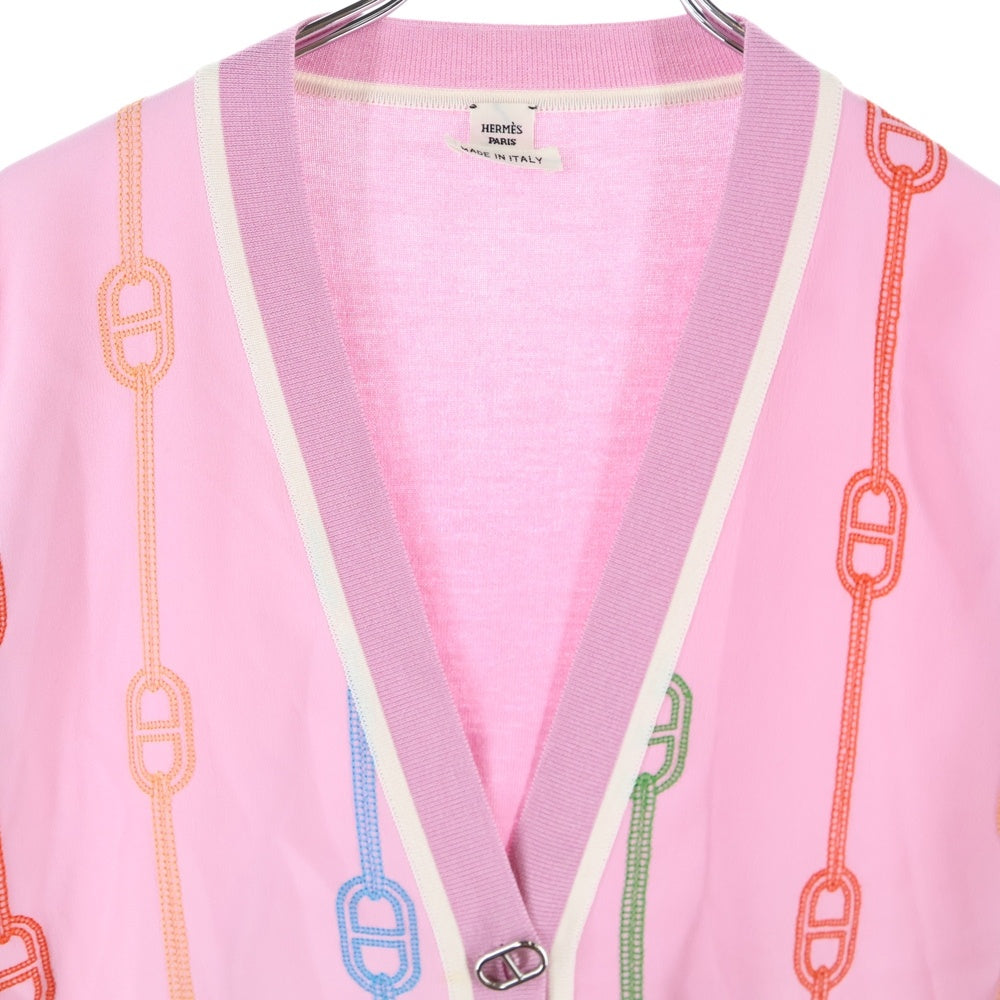 HERMES(エルメス) 23SS シェーヌダンクルボタン 柄刺繍 シルク ニット