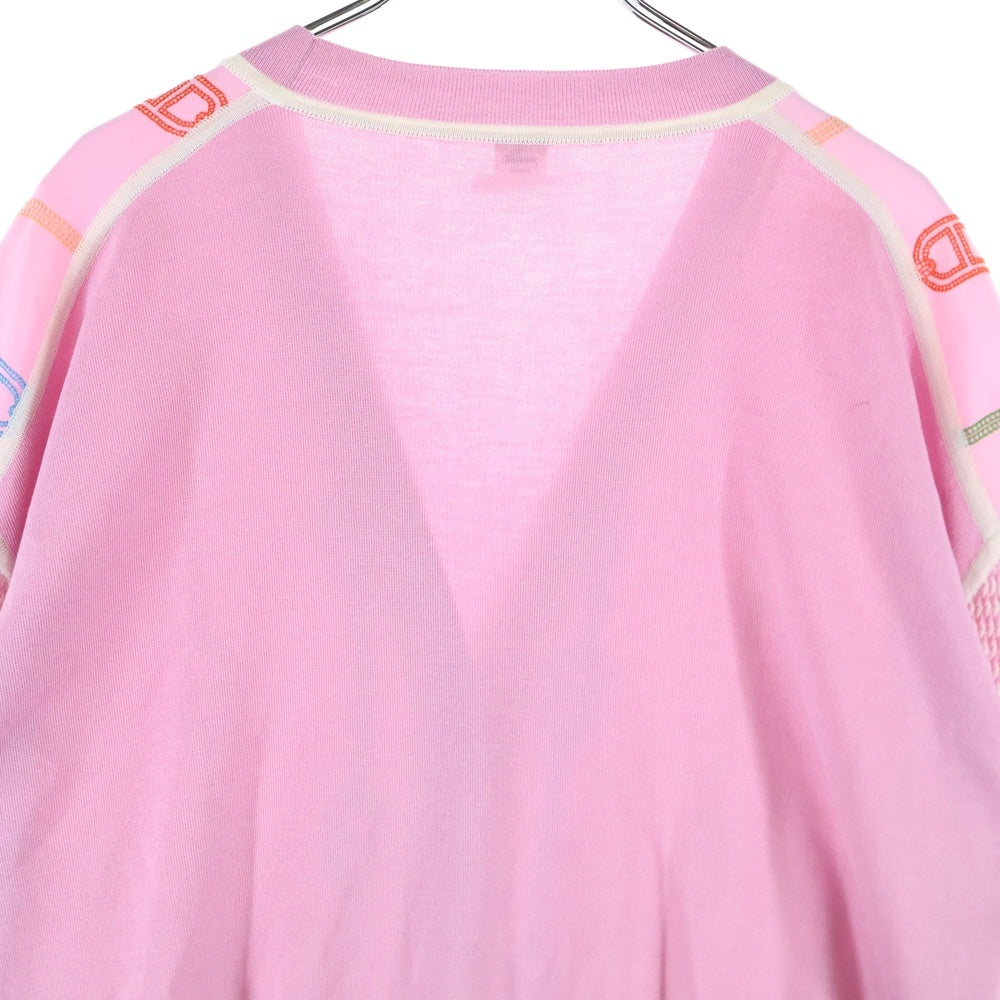 HERMES(エルメス) 23SS シェーヌダンクルボタン 柄刺繍 シルク ニット カーディガン シルバー金具 ピンク レディース 3E2826DV