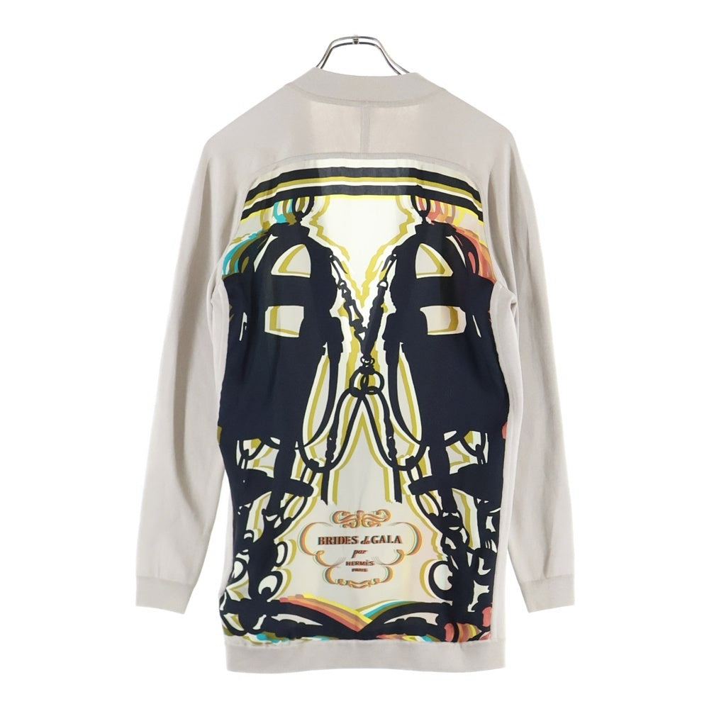 HERMES(エルメス) BRIDES de GALA ブリッド ドゥ ガラ 柄プリント シルク スカーフ 切り替え ニット 長袖 カーディガン ベージュ レディース