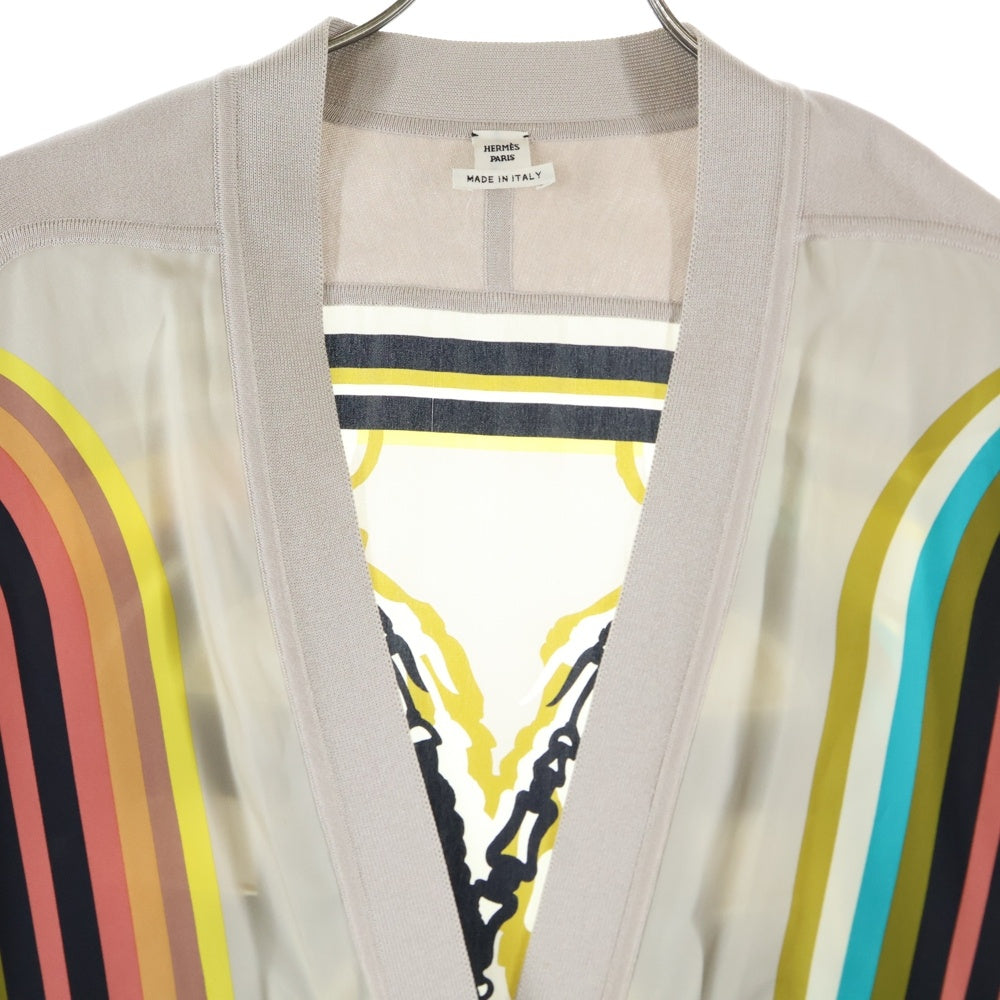HERMES(エルメス) BRIDES de GALA ブリッド ドゥ ガラ 柄プリント シルク スカーフ 切り替え ニット 長袖 カーディガン ベージュ レディース