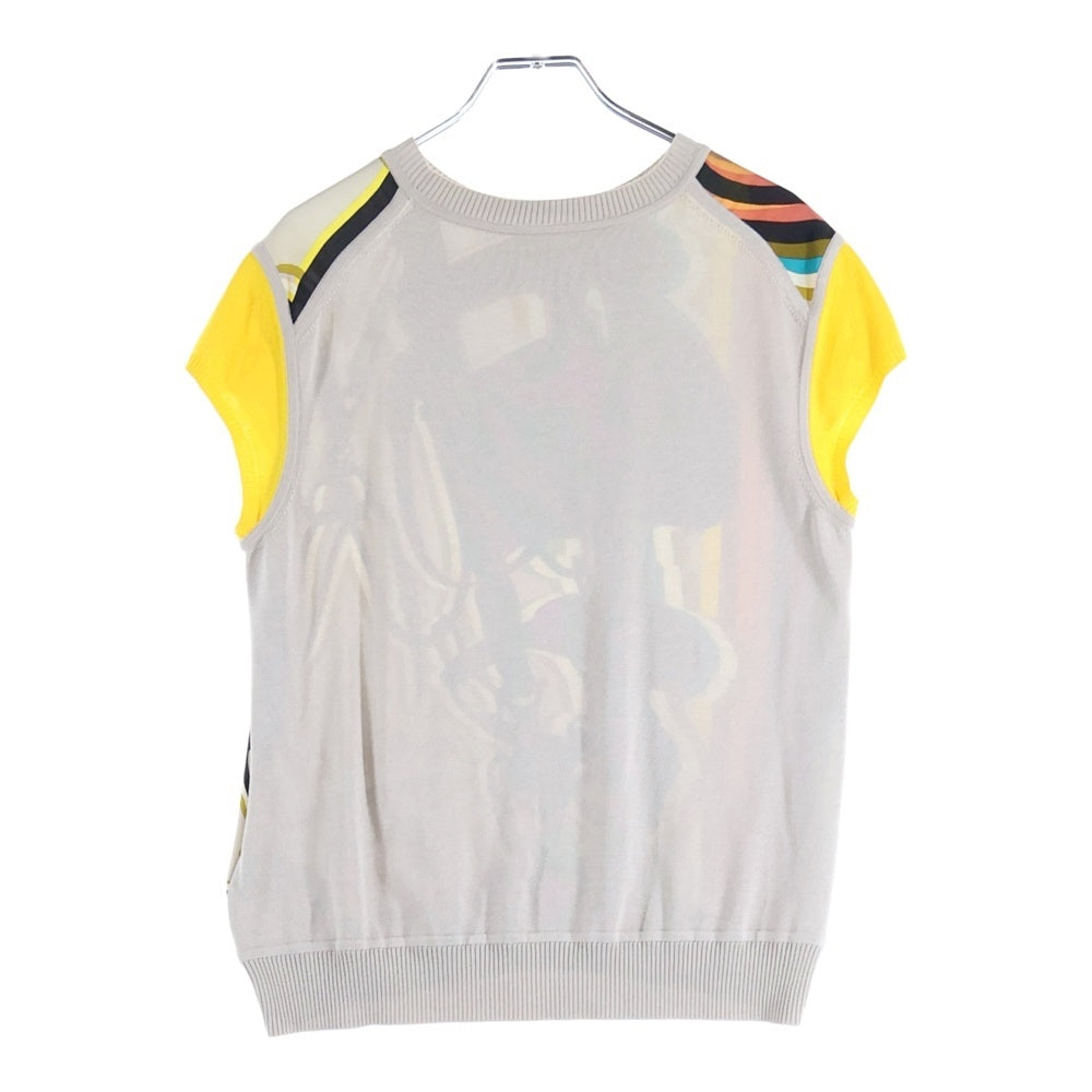 HERMES(エルメス) BRIDES de GARA ブリッド ドゥ ガラ スカーフ切り替え シルク クルーネック 半袖 プルオーバー ニット セーター ベージュ レディース