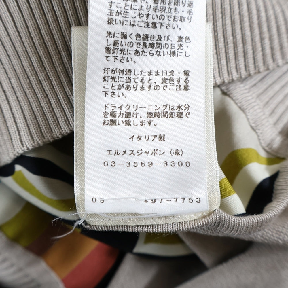 HERMES(エルメス) BRIDES de GARA ブリッド ドゥ ガラ スカーフ切り替え シルク クルーネック 半袖 プルオーバー ニット セーター ベージュ レディース