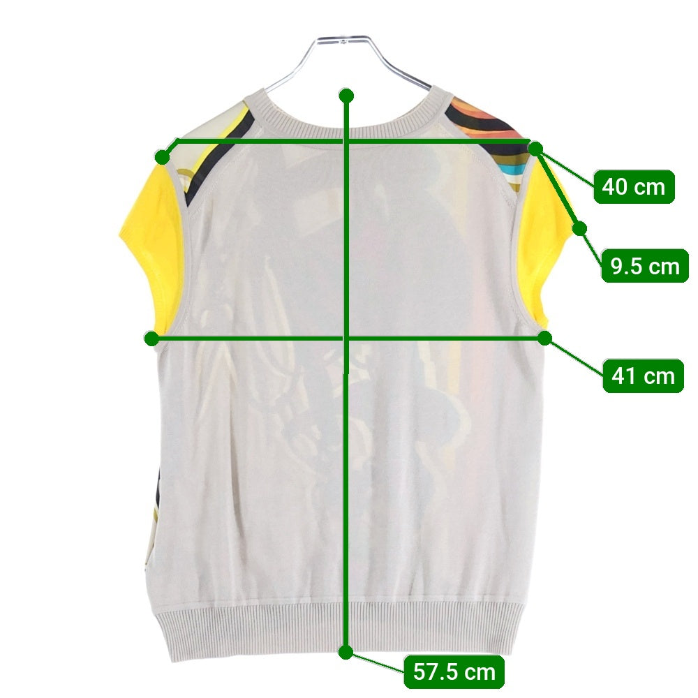 HERMES(エルメス) BRIDES de GARA ブリッド ドゥ ガラ スカーフ切り替え シルク クルーネック 半袖 プルオーバー ニット セーター ベージュ レディース