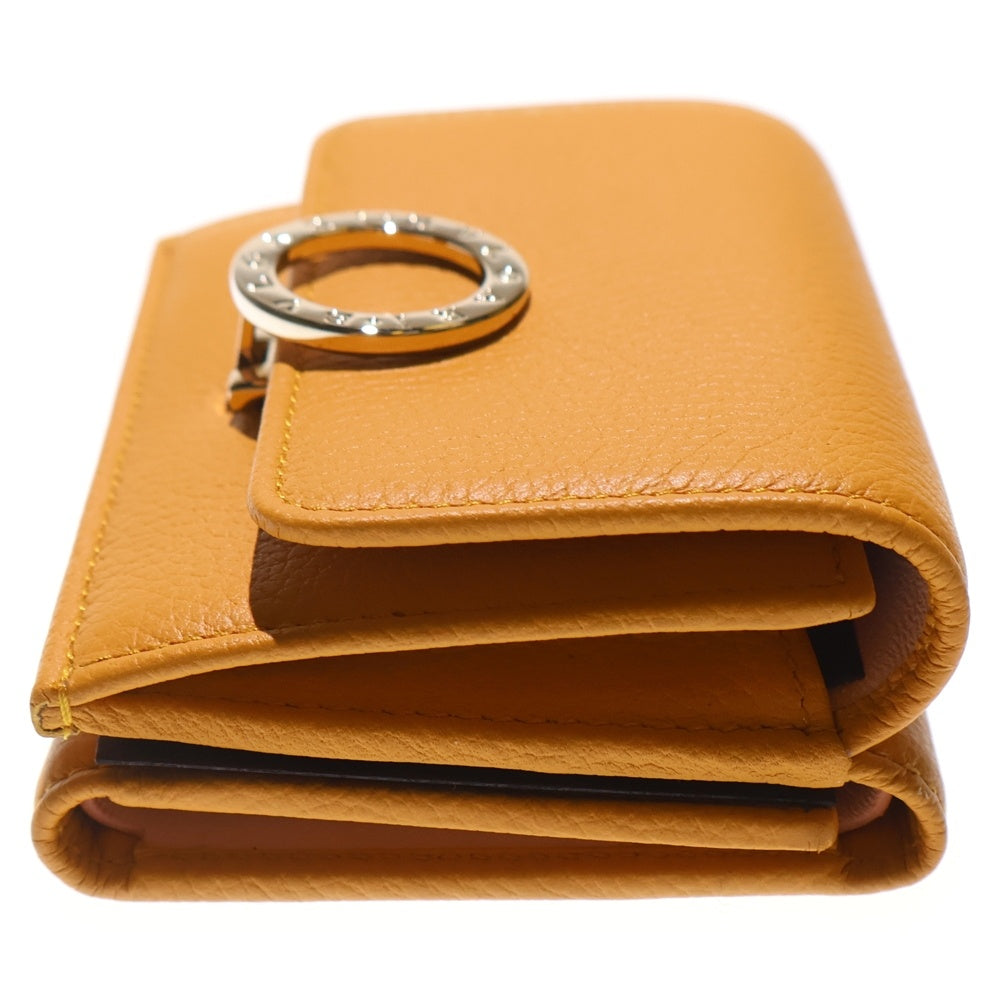 BVLGARI(ブルガリ) ブルガリ ブルガリ ロゴプレート レザー コンパクトウォレット 三つ折り財布 ゴールド金具 イエロー 293186