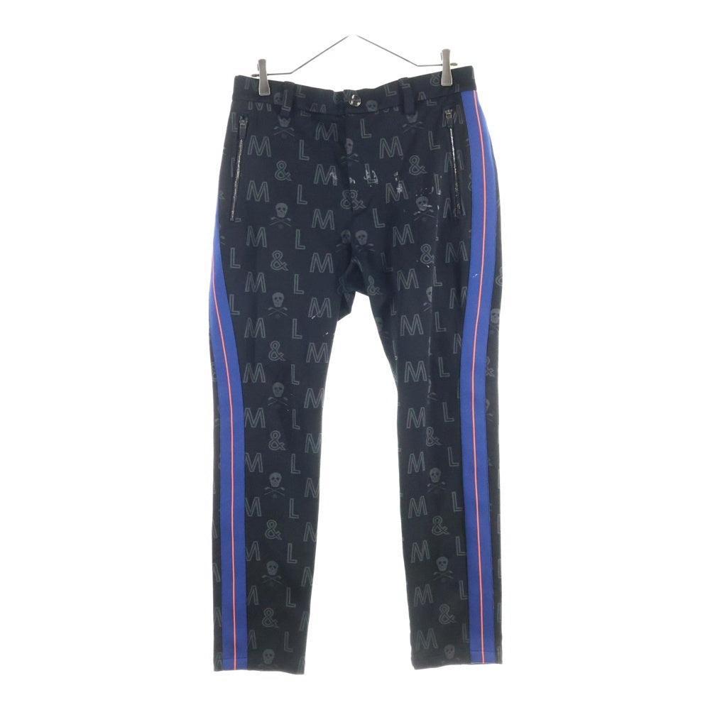 MARK&LONA(マークアンドロナ) スカル ロゴ 総柄ジャガード サイドライン スウェット トラックパンツ ブラック MLM-1A-AC11