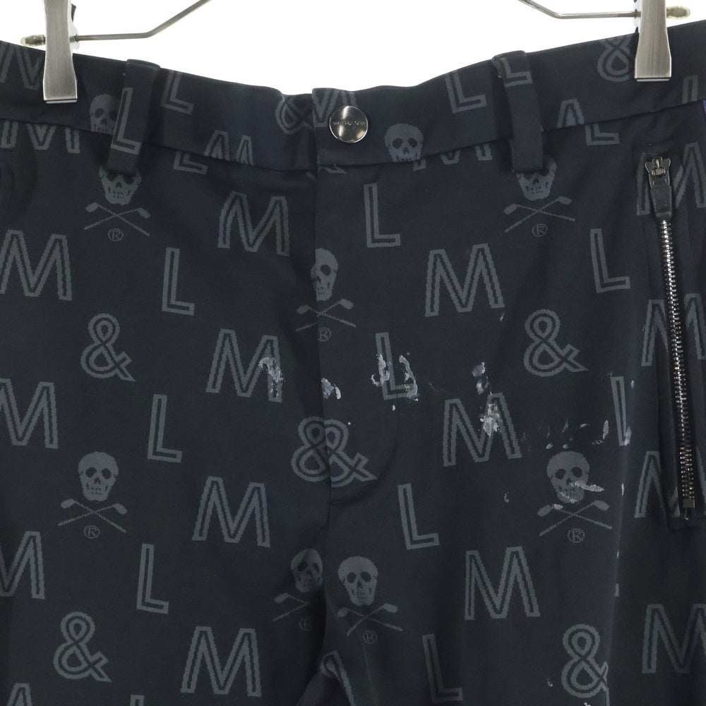 MARK&LONA(マークアンドロナ) スカル ロゴ 総柄ジャガード サイドライン スウェット トラックパンツ ブラック MLM-1A-AC11