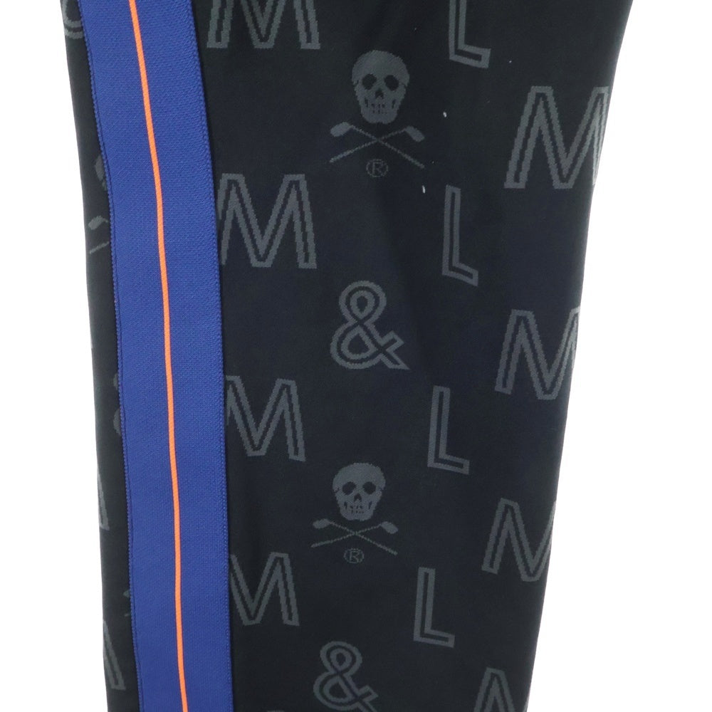 MARK&LONA(マークアンドロナ) スカル ロゴ 総柄ジャガード サイドライン スウェット トラックパンツ ブラック MLM-1A-AC11