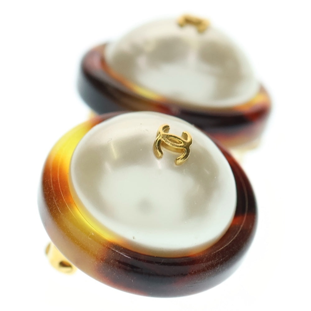 CHANEL(シャネル) ココマーク パールイヤリング ゴールド金具 ホワイト×ブラウン GP 97A