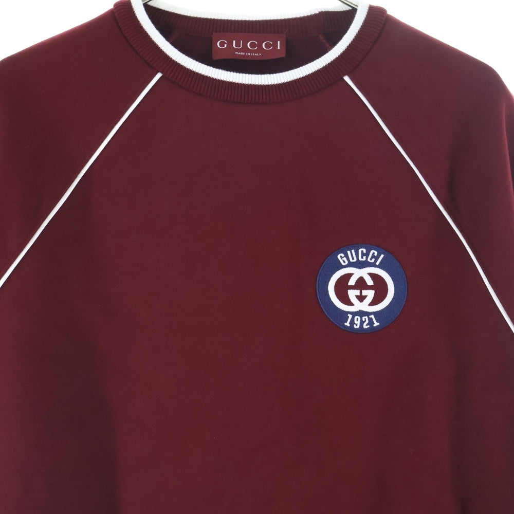 GUCCI(グッチ) インターロッキングG ワッペンロゴ クルーネック ラグランスリーブ プルオーバースウェットトレーナー バーガンディー 795513