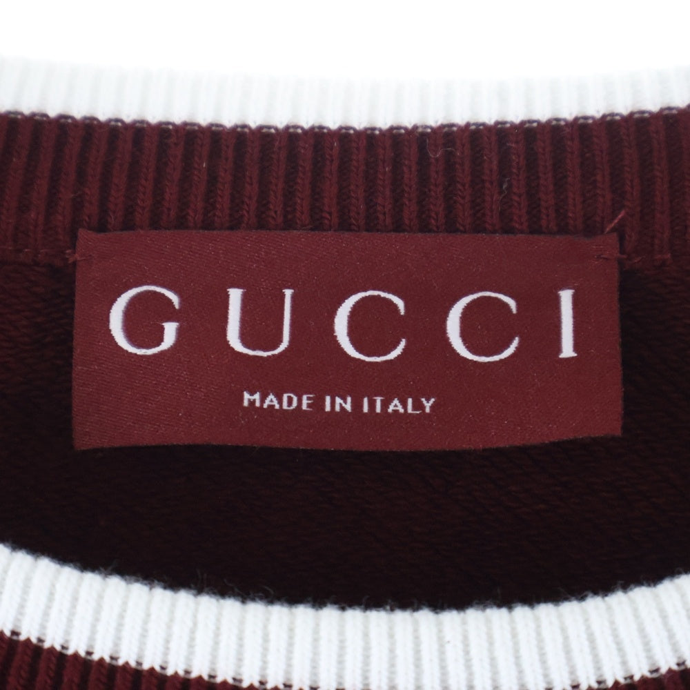 GUCCI(グッチ) インターロッキングG ワッペンロゴ クルーネック ラグランスリーブ プルオーバースウェットトレーナー バーガンディー 795513