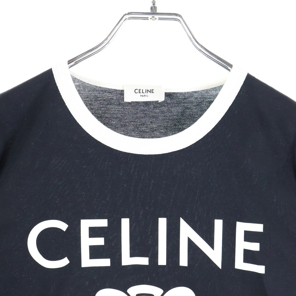 CELINE(セリーヌ) トリオンフ ロゴプリント コットンジャージー クルーネック 半袖Tシャツ カットソー ブラック 2X872671Q.38AW