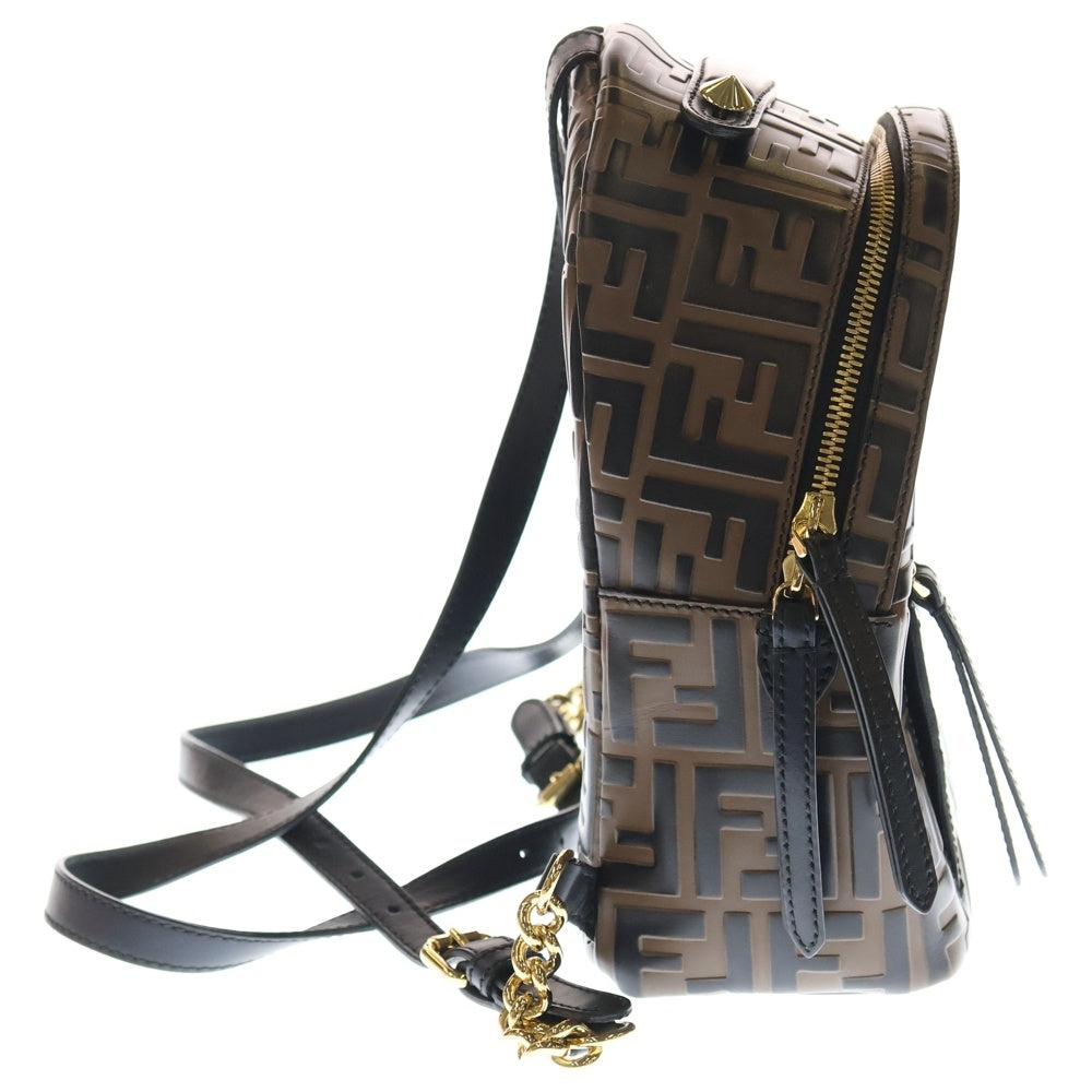 FENDI(フェンディ) ズッカ バックパック スモール リュック ブラウン レザー 8BZ038