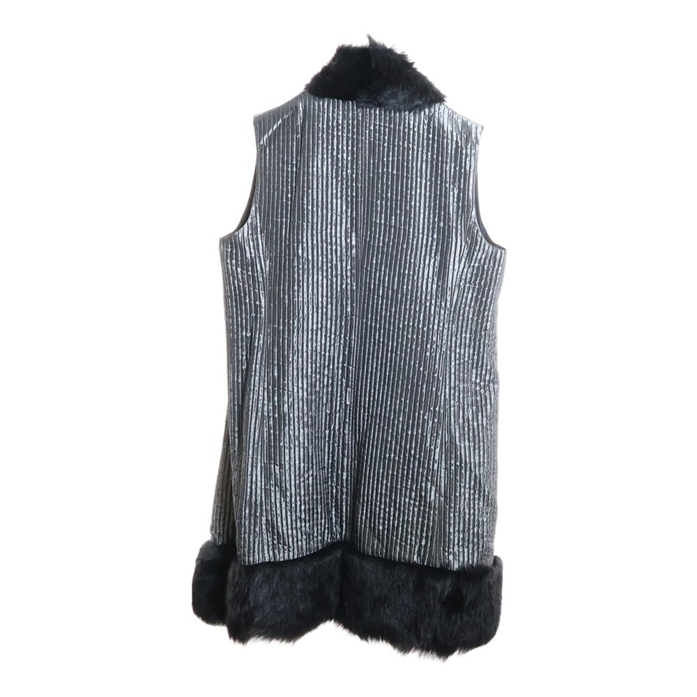 LOEWE(ロエベ) ファー切り替え シルク キルティング ロング ジレ ベスト ブラック レディース