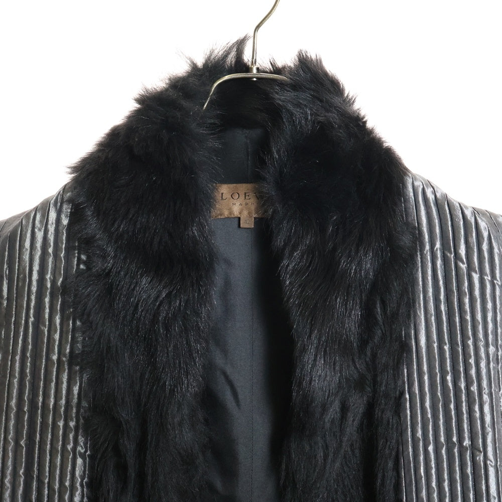 LOEWE(ロエベ) ファー切り替え シルク キルティング ロング ジレ ベスト ブラック レディース