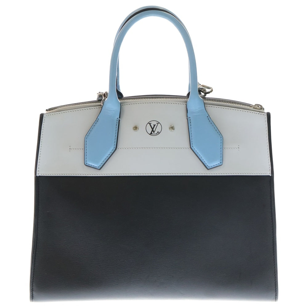 LOUIS VUITTON(ルイヴィトン) カーフレザー シティスティーマーMM 2WAYバッグ ハンドバッグ ショルダーバッグ ライトブルー×ブラック M42435 シルバー金具