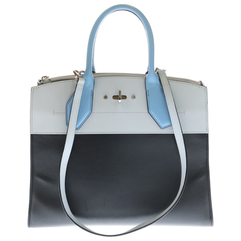 LOUIS VUITTON(ルイヴィトン) カーフレザー シティスティーマーMM 2WAYバッグ ハンドバッグ ショルダーバッグ ライトブルー×ブラック M42435 シルバー金具