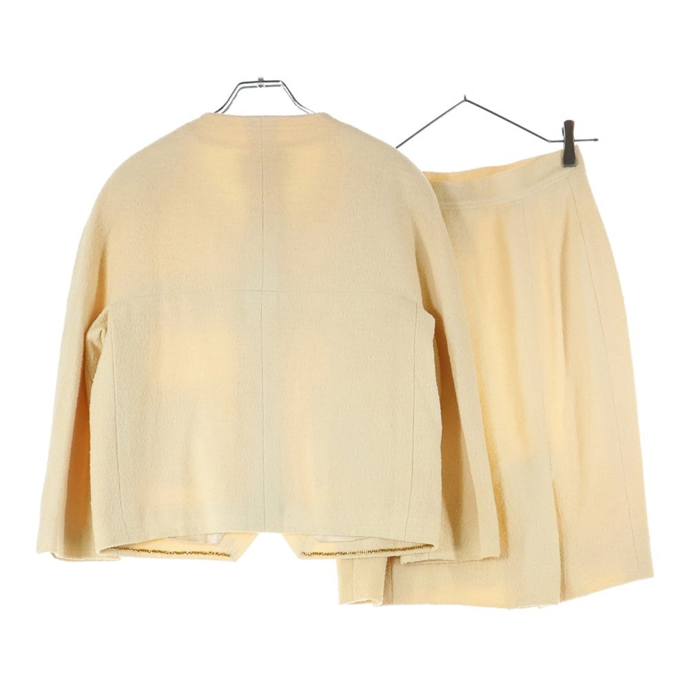 CHANEL(シャネル) セットアップ ココマークボタン ウール ノーカラージャケット タイトミディアムスカート ベージュ レディース