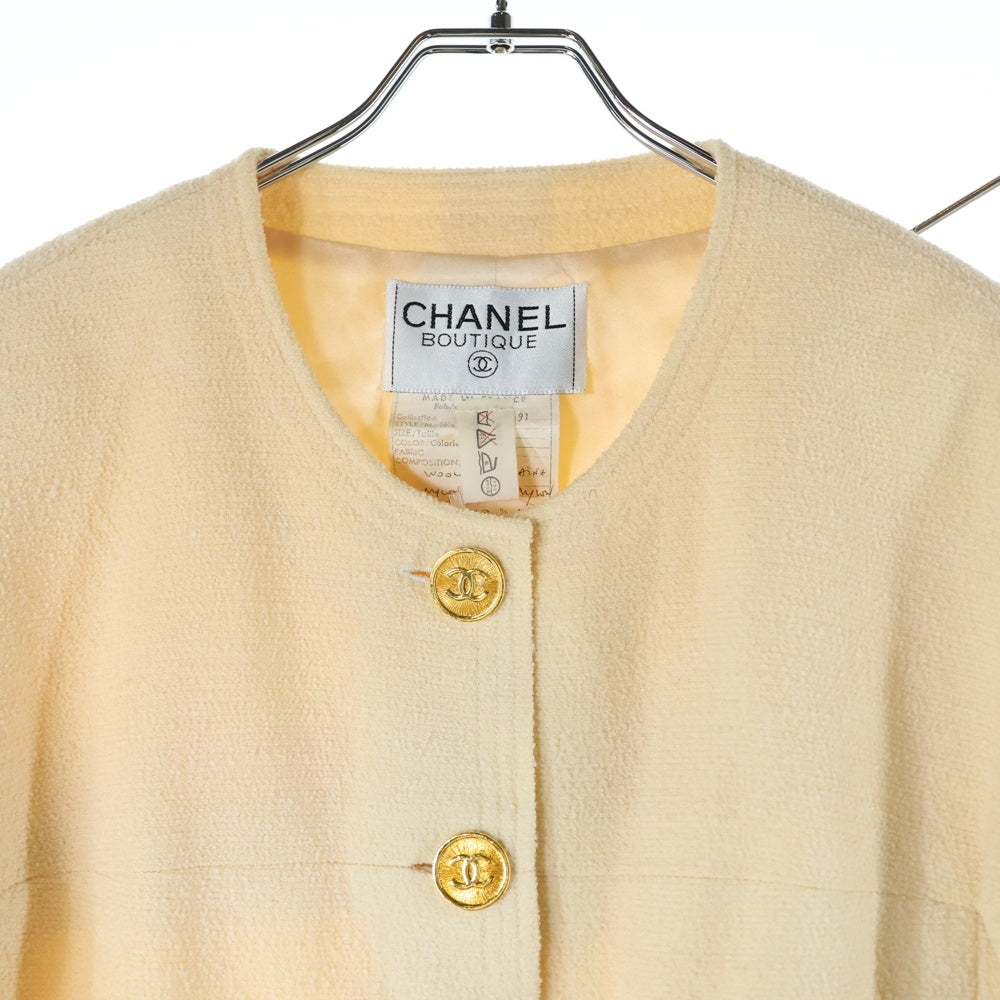 22PシャネルCHANEL黄ショートカーデジャケットライオンボタンP72469 22PシャネルCHANEL黄ショートカーデジャケットライオンボタンP72469