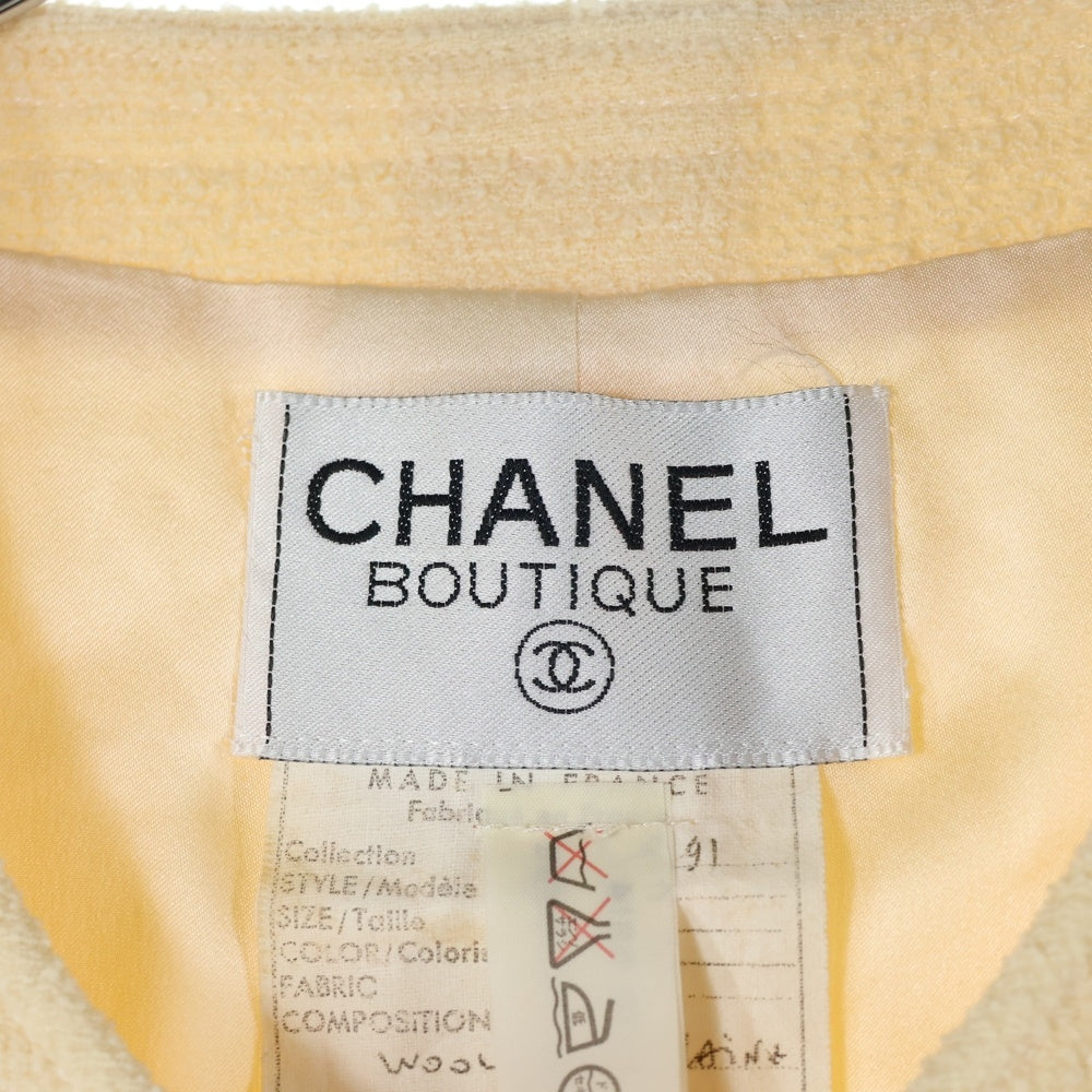 CHANEL(シャネル) セットアップ ココマークボタン ウール ノーカラージャケット タイトミディアムスカート ベージュ レディース