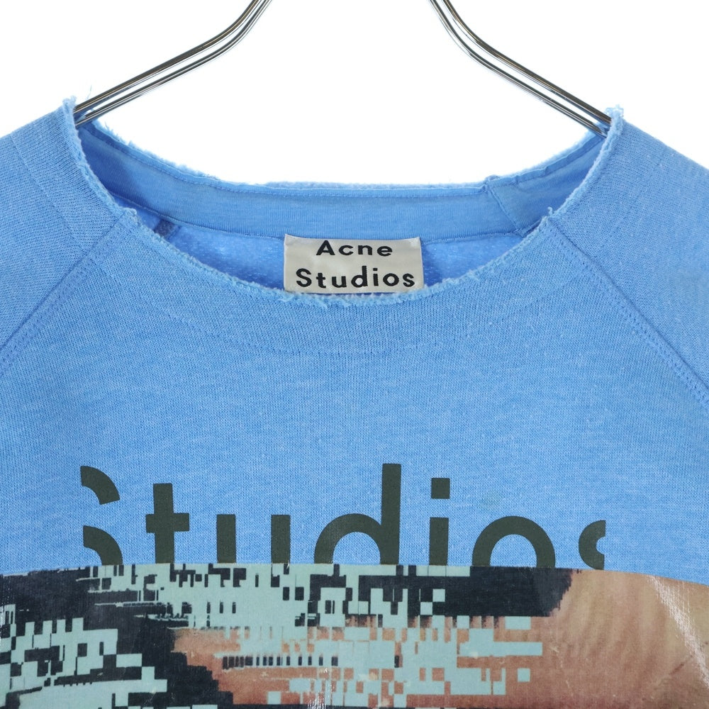 Acne Studios(アクネ ストゥディオズ) 19AW ビデオ ロゴ グラフィックプリント カットオフ クルーネック ラグランスリーブ プルオーバースウェット トレーナー ライトブルー FN-MN-SWEA000052