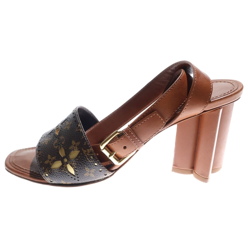LOUIS VUITTON(ルイヴィトン) シルエット ライン PVC レザー モノグラム パンチング カットアウト ヒール ストラップ サンダル シューズ ブラウン レディース