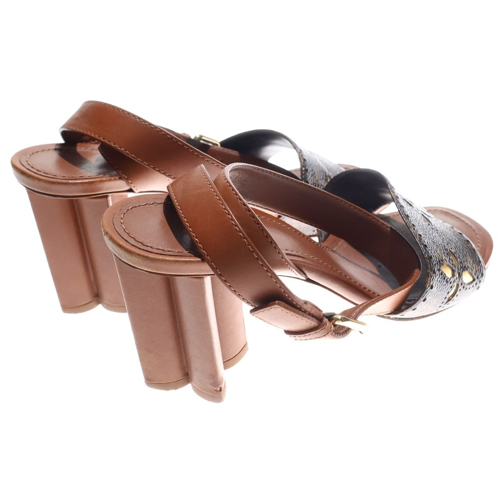 LOUIS VUITTON(ルイヴィトン) シルエット ライン PVC レザー モノグラム パンチング カットアウト ヒール ストラップ サンダル シューズ ブラウン レディース