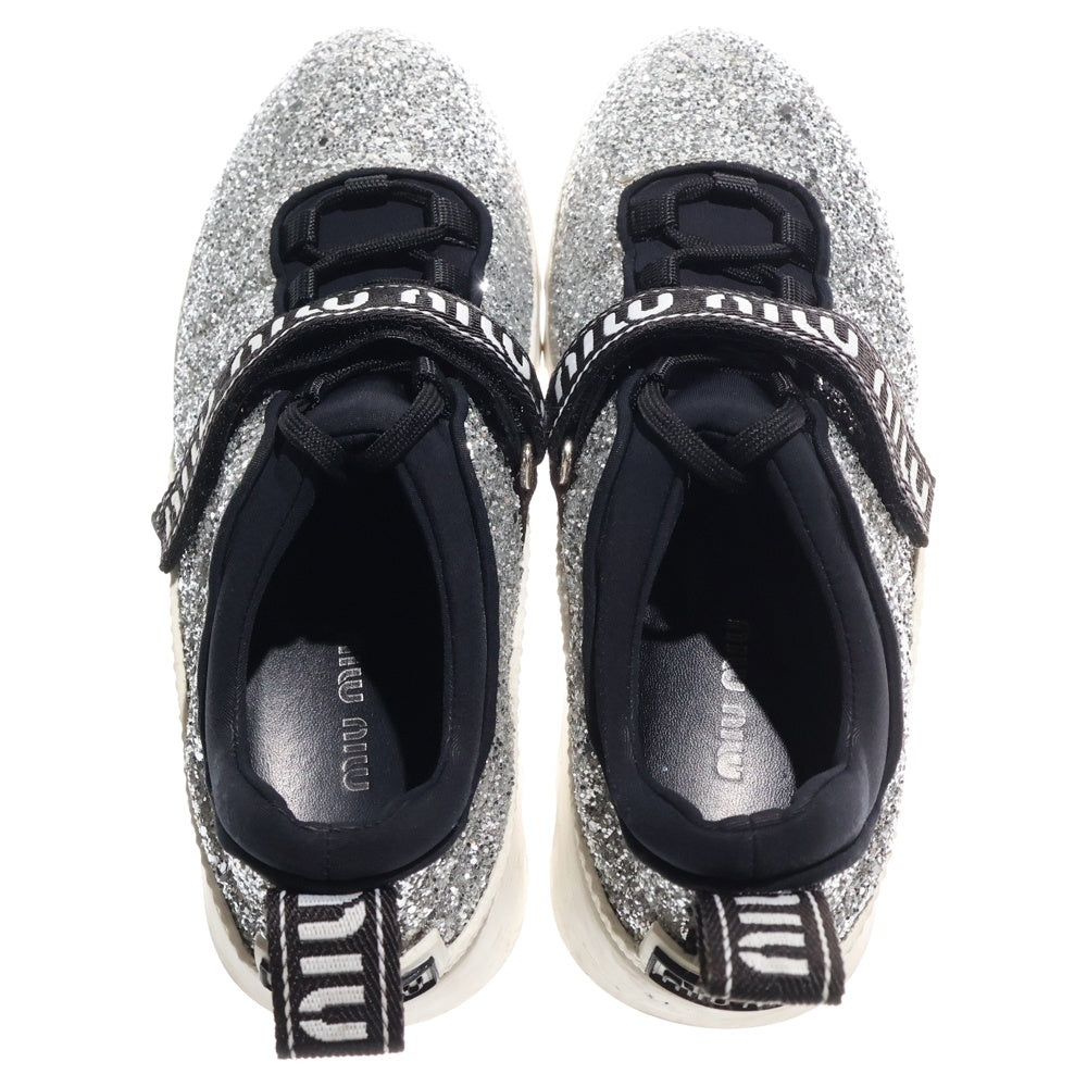 miumiu(ミュウミュウ) ロゴベルト ラメ グリッター レースアップ ローカットシューズ スニーカー シルバー/ブラック レディース